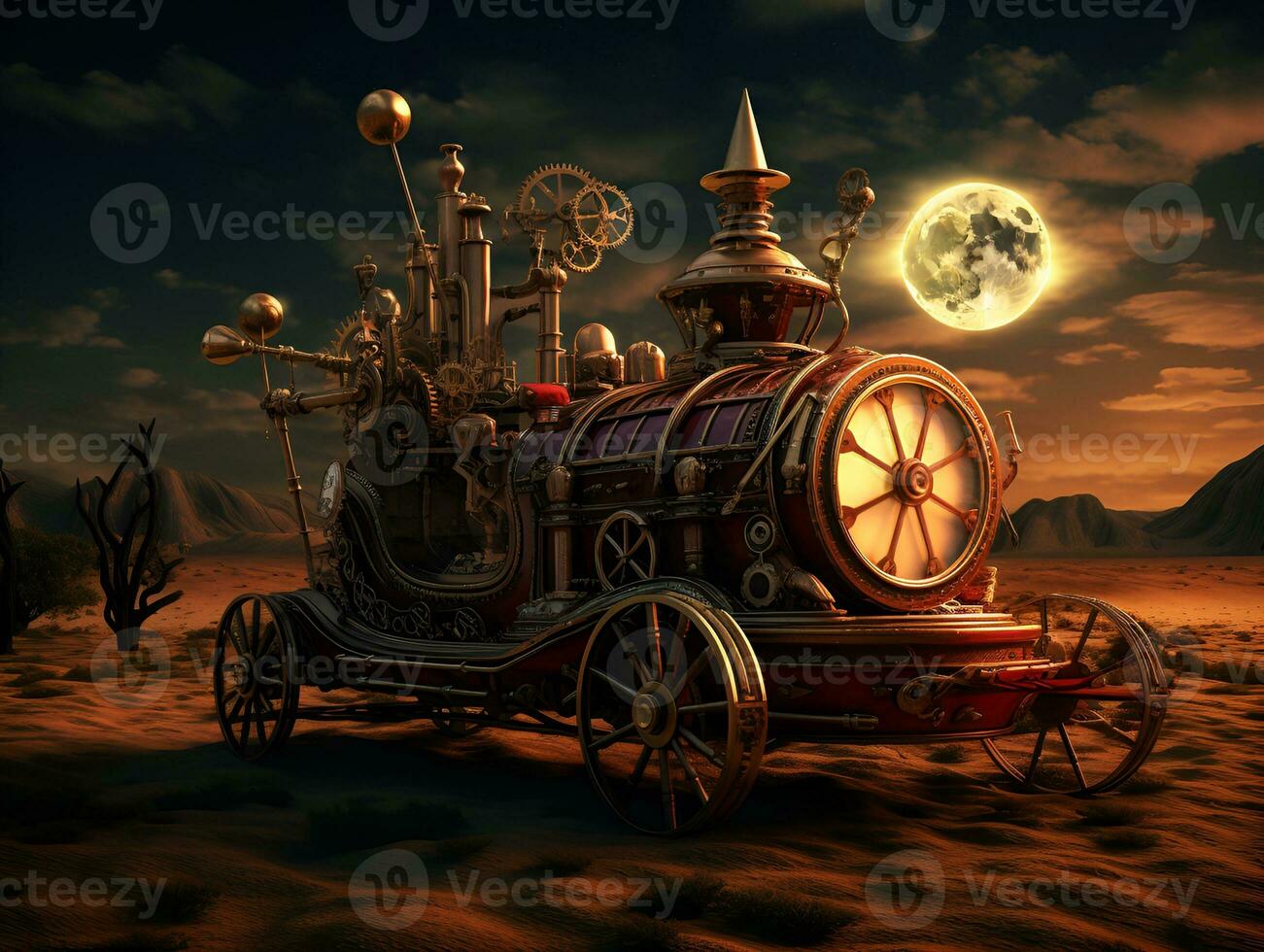 Steampunk Zeit Maschine Fahrzeug, ai generativ foto