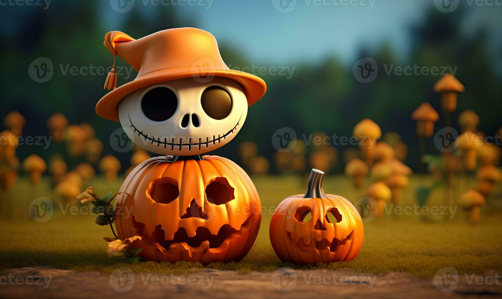 süß Schädel und Kürbis Halloween Hintergrund Kopieren Raum, ai generativ foto