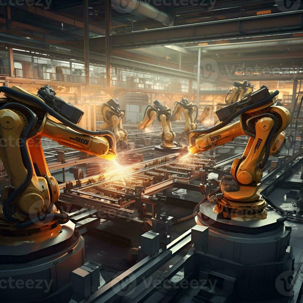 Fabrik Arbeiter Roboter, ai generativ foto