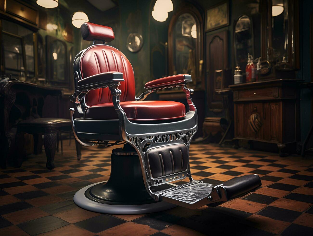Barbier Geschäft Stuhl klassisch retro Jahrgang, ai generativ foto