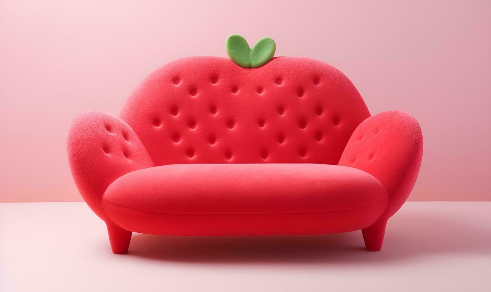 rot Sofa geformt mögen ein Erdbeere, ai generativ foto