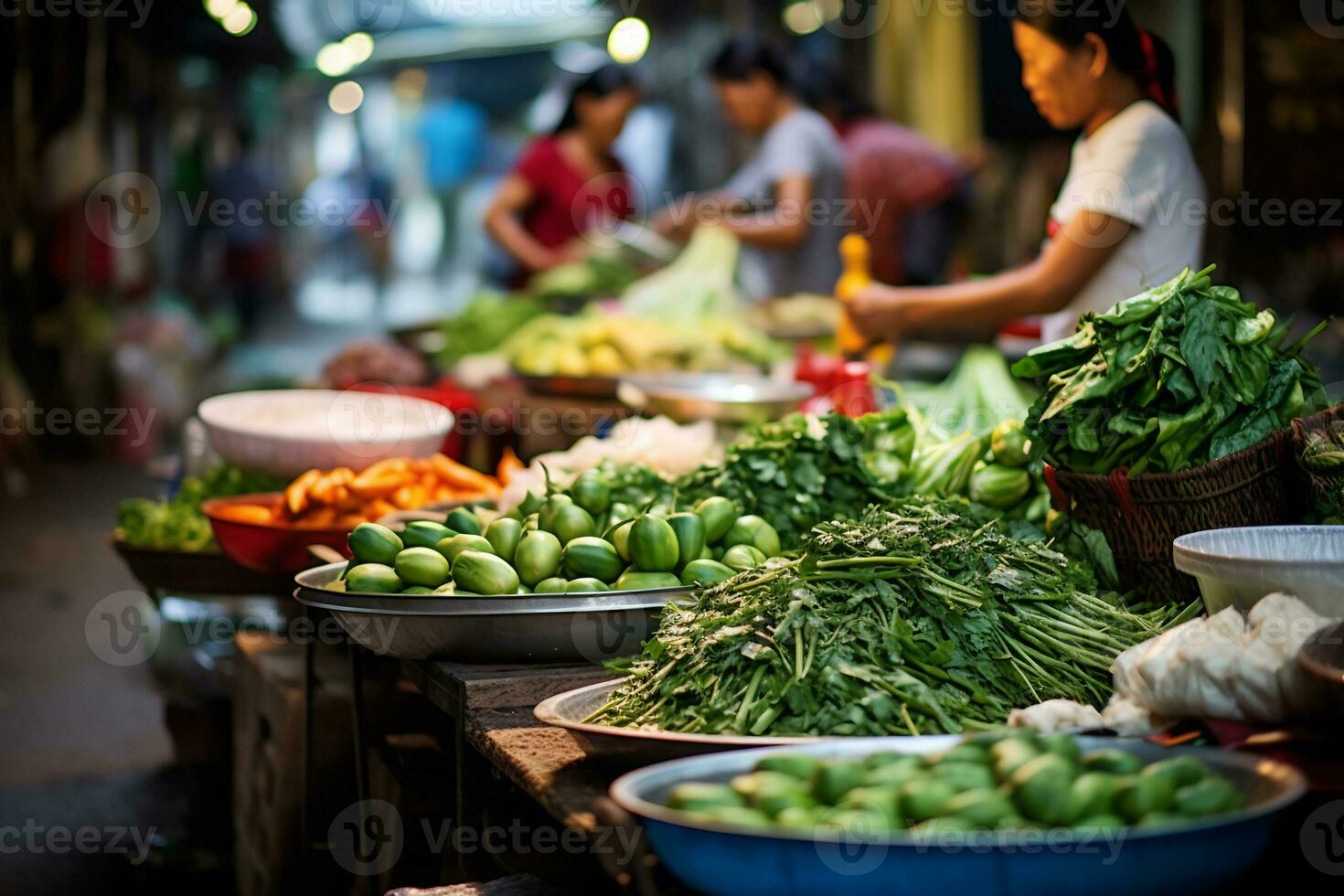 Aussicht von Anbieter Verkauf frisch Essen im traditionell Markt ai generativ foto