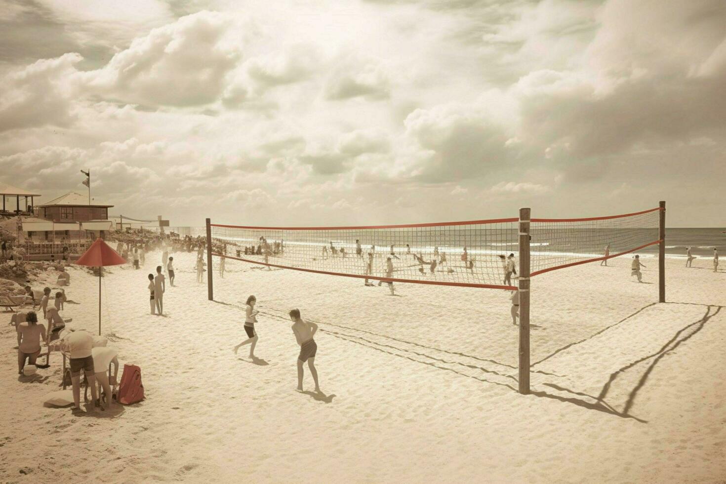 ein Strand Volleyball Spiel im Fortschritt foto