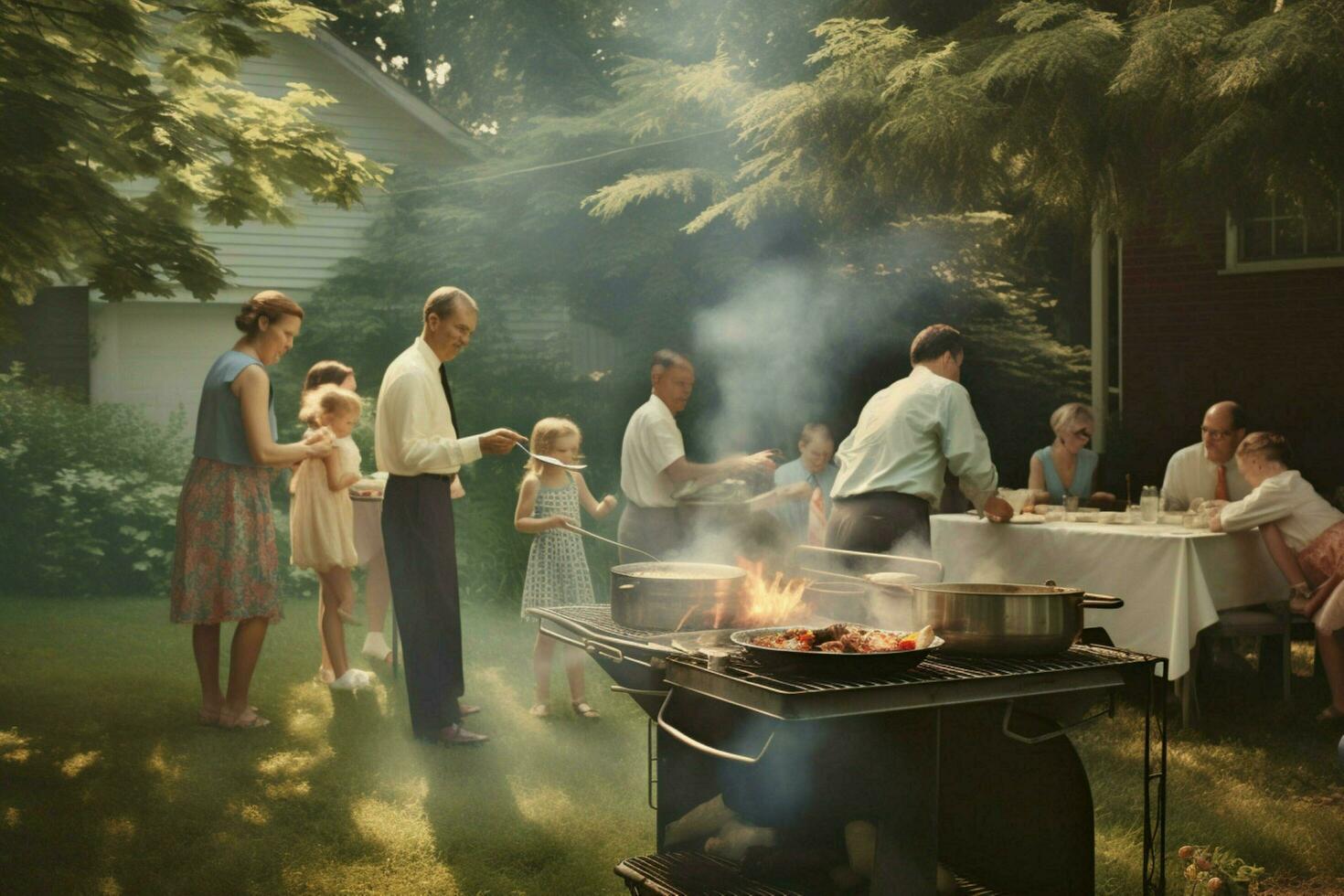 ein Familie Grill im Ehre von Väter Tag foto