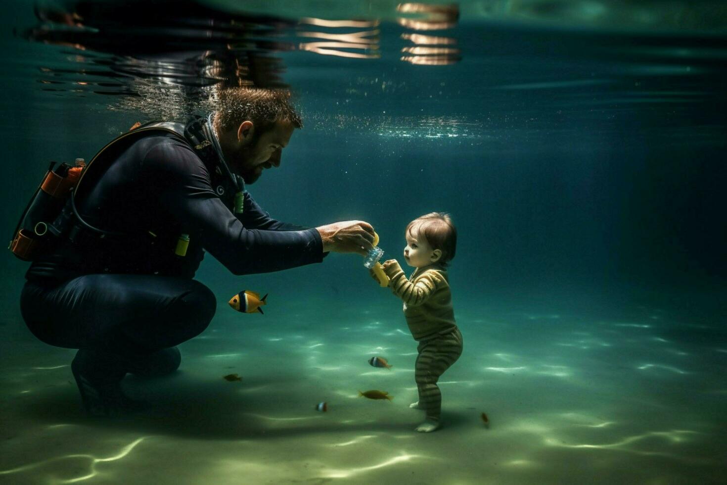 ein Vater Lehren seine Kind zu schwimmen foto