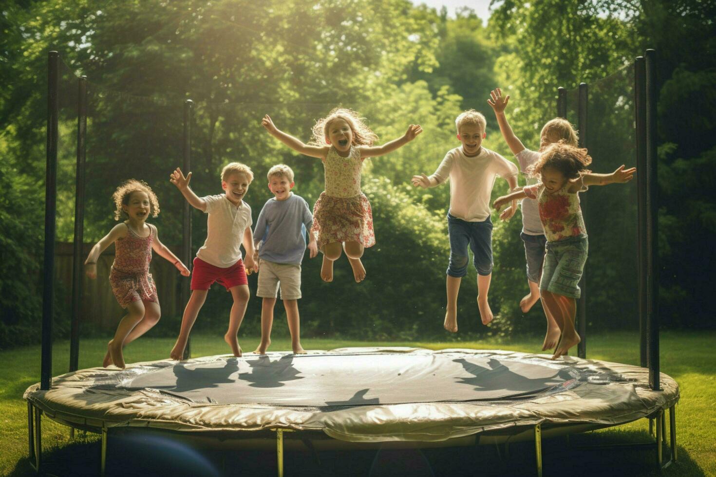 Kinder haben Spaß auf ein Trampolin foto