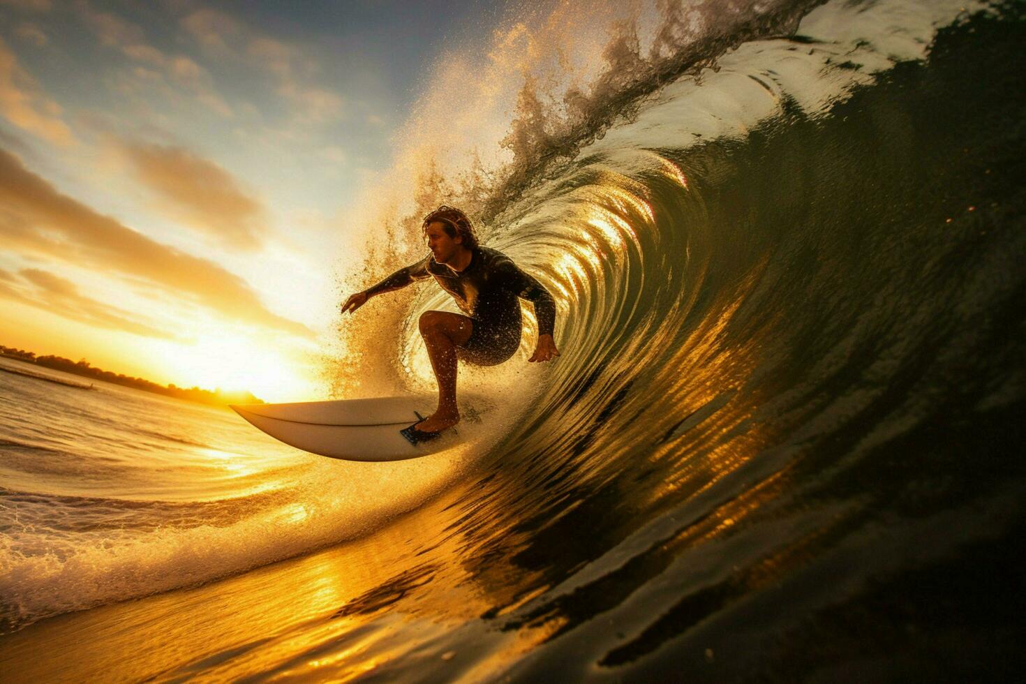 das Nervenkitzel von Reiten das Wellen auf ein Surfbrett foto