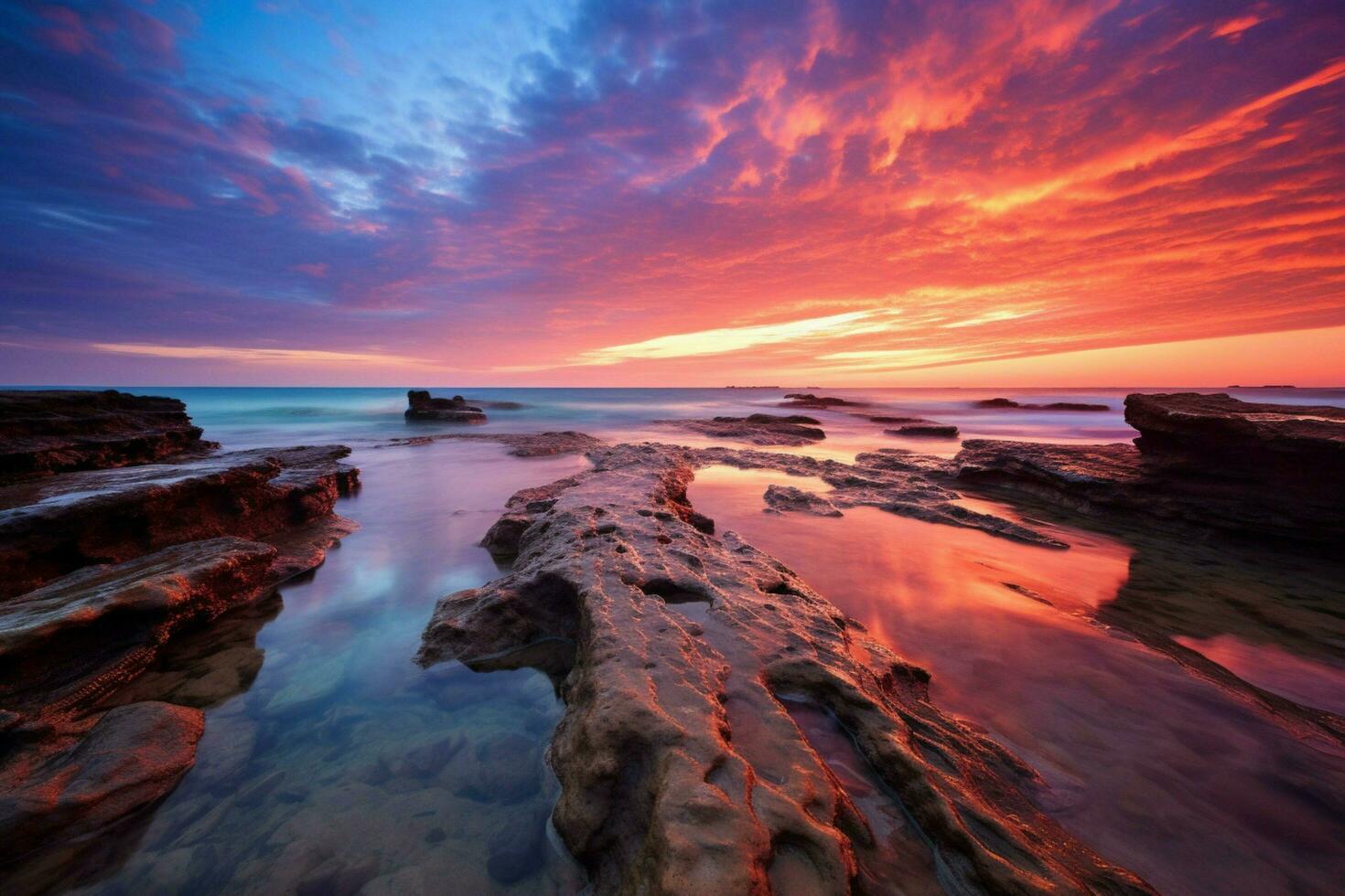 beschwingt Sonnenuntergang Farbtöne Über das Ozean foto
