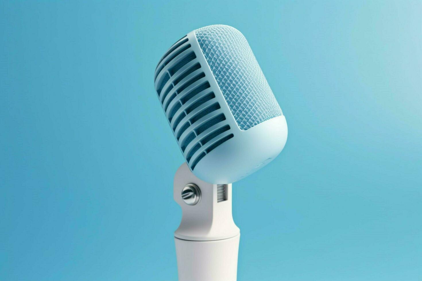 ein Blau Mikrofon mit ein Weiß Lautsprecher auf oben von foto