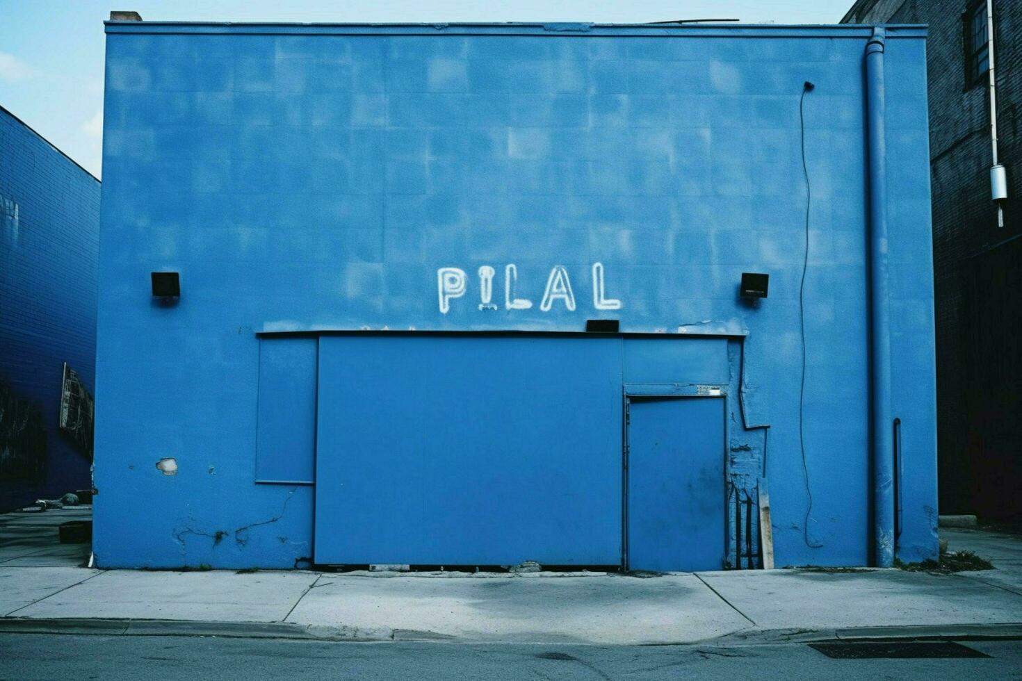 ein Blau Mauer mit ein groß Bildschirm Das sagt Blau foto