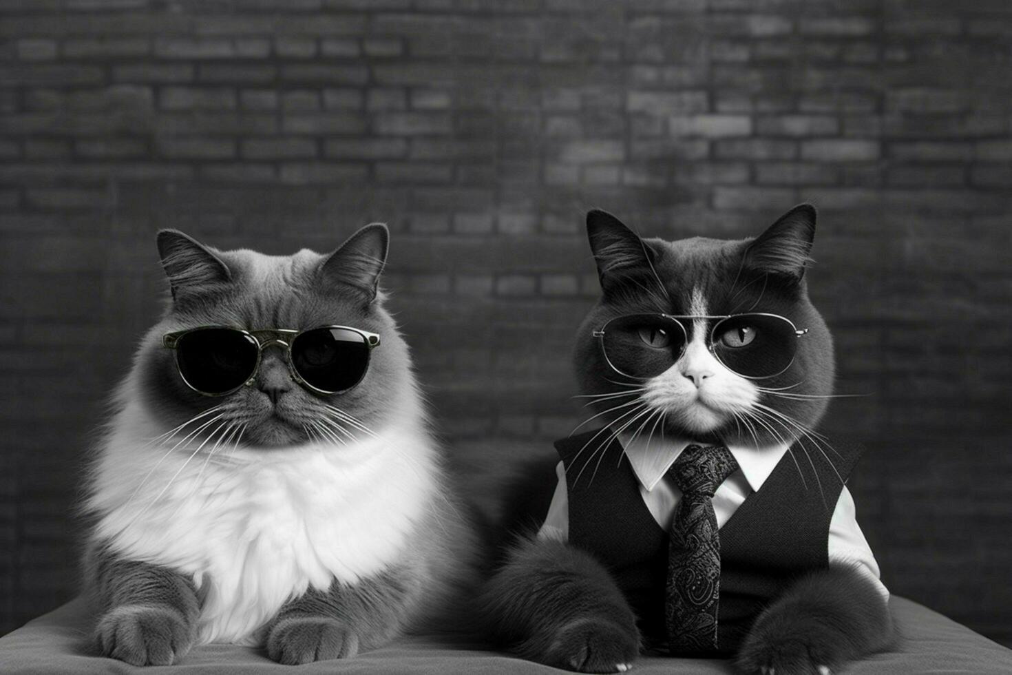 ein Katze tragen Sonnenbrille und ein schwarz und Weiß ca. foto