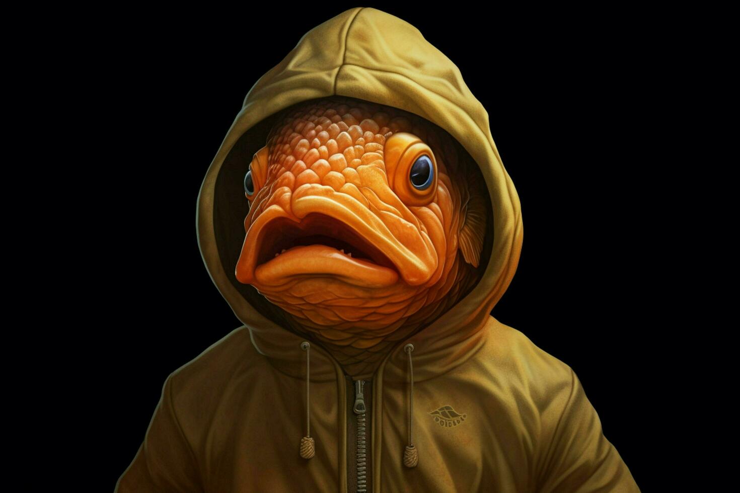 ein Digital Illustration von ein Fisch tragen ein Kapuzenpullover foto