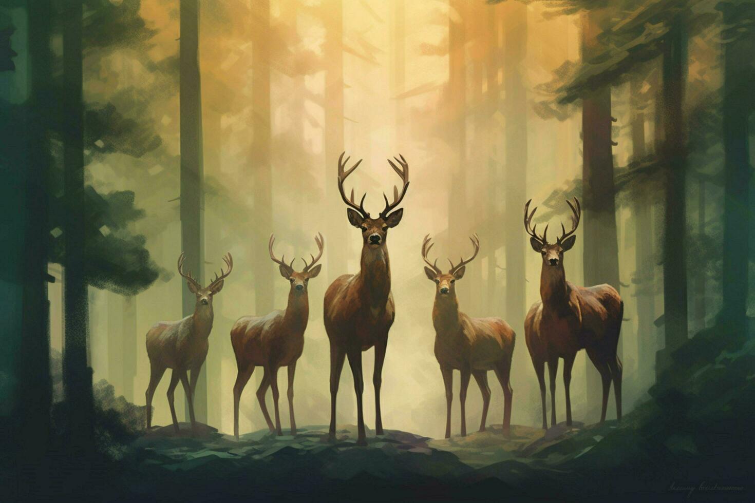 ein Gruppe von Hirsch durch Tiere Illustration foto