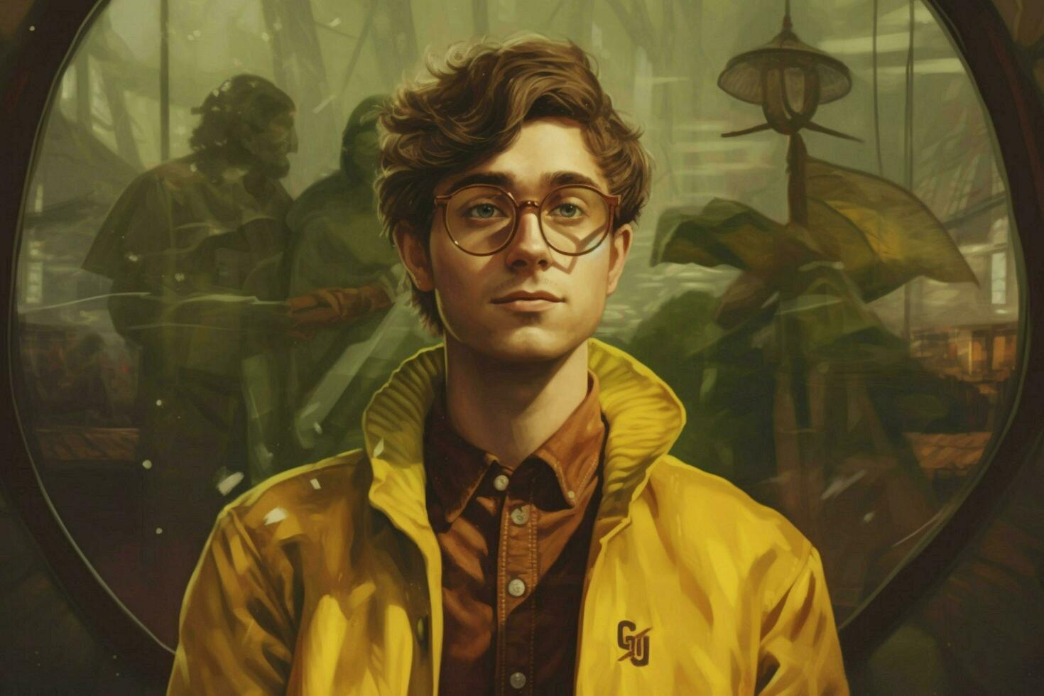 ein Mann tragen ein Gelb Hemd und ein braun Jacke w foto