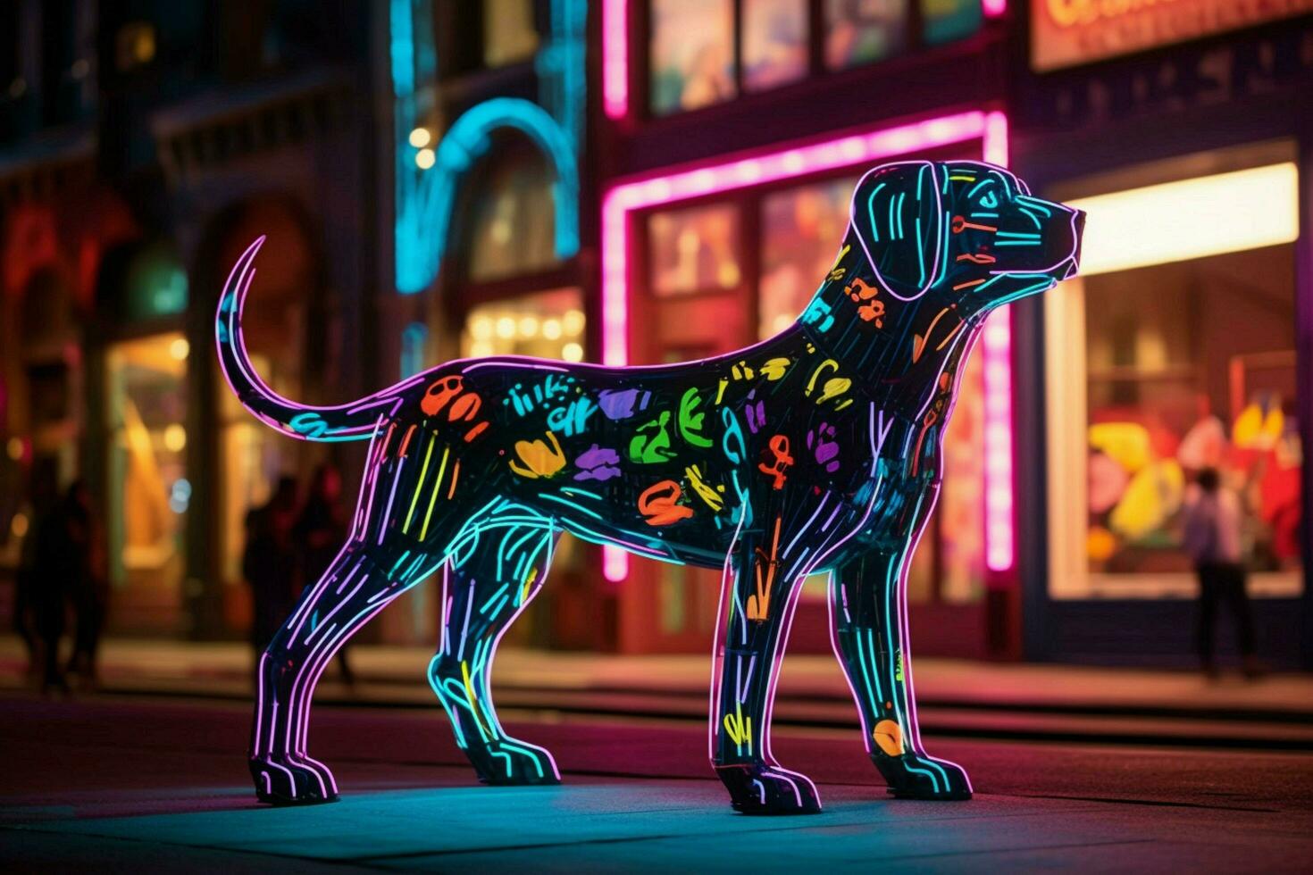 ein Neon- Leopard Hund im ein Stadt foto