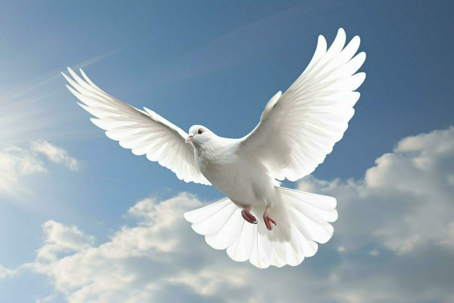 ein Weiß Taube ist fliegend im das Himmel mit es ist Flügel foto