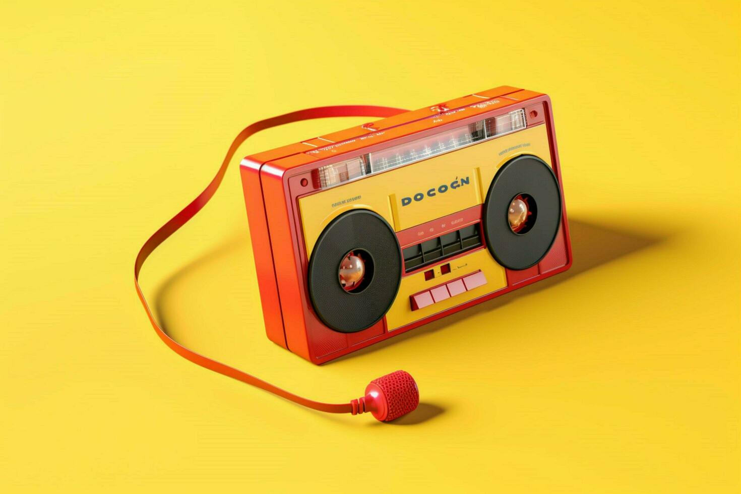 ein Gelb Kassette Spieler mit ein rot Kopfhörer auf foto