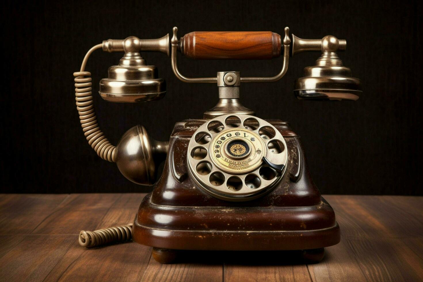 Antiquität rotierend Telefon auf Holz Tabelle Nostalgie Deko foto