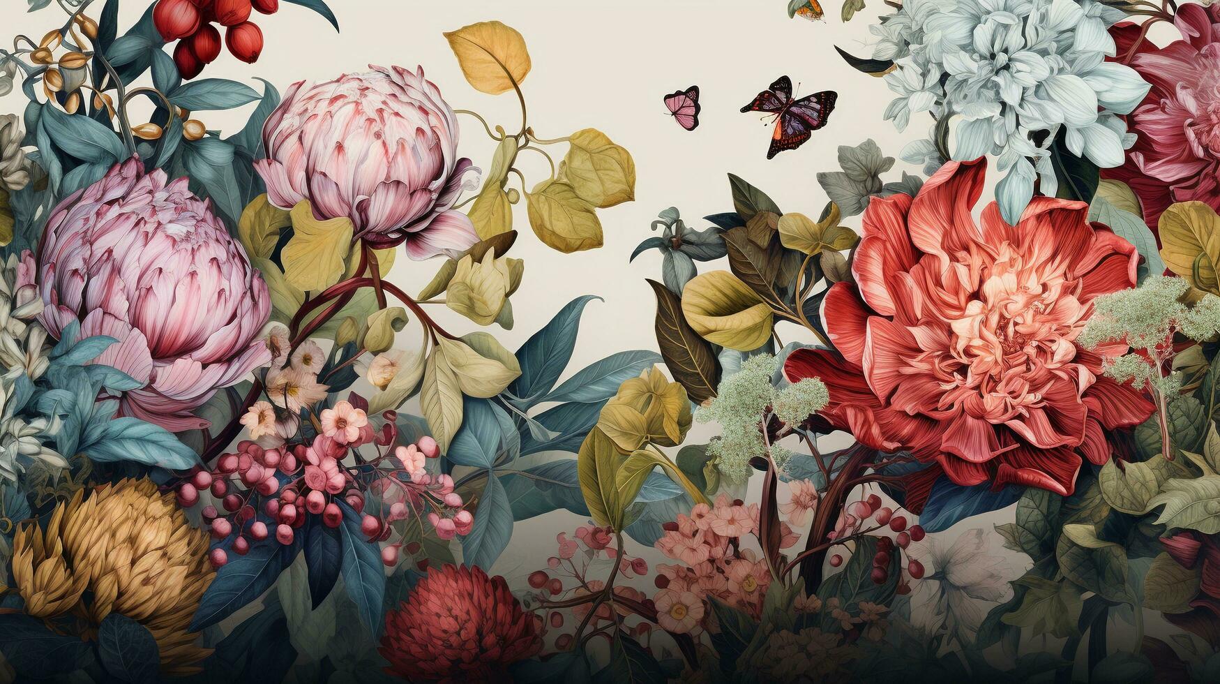 ein visuell fesselnd Komposition mit ein botanisch Illustration von kompliziert Blumen mit ein texturiert Hintergrund, zulassen Raum zum Text. Hintergrund Bild, ai generiert foto