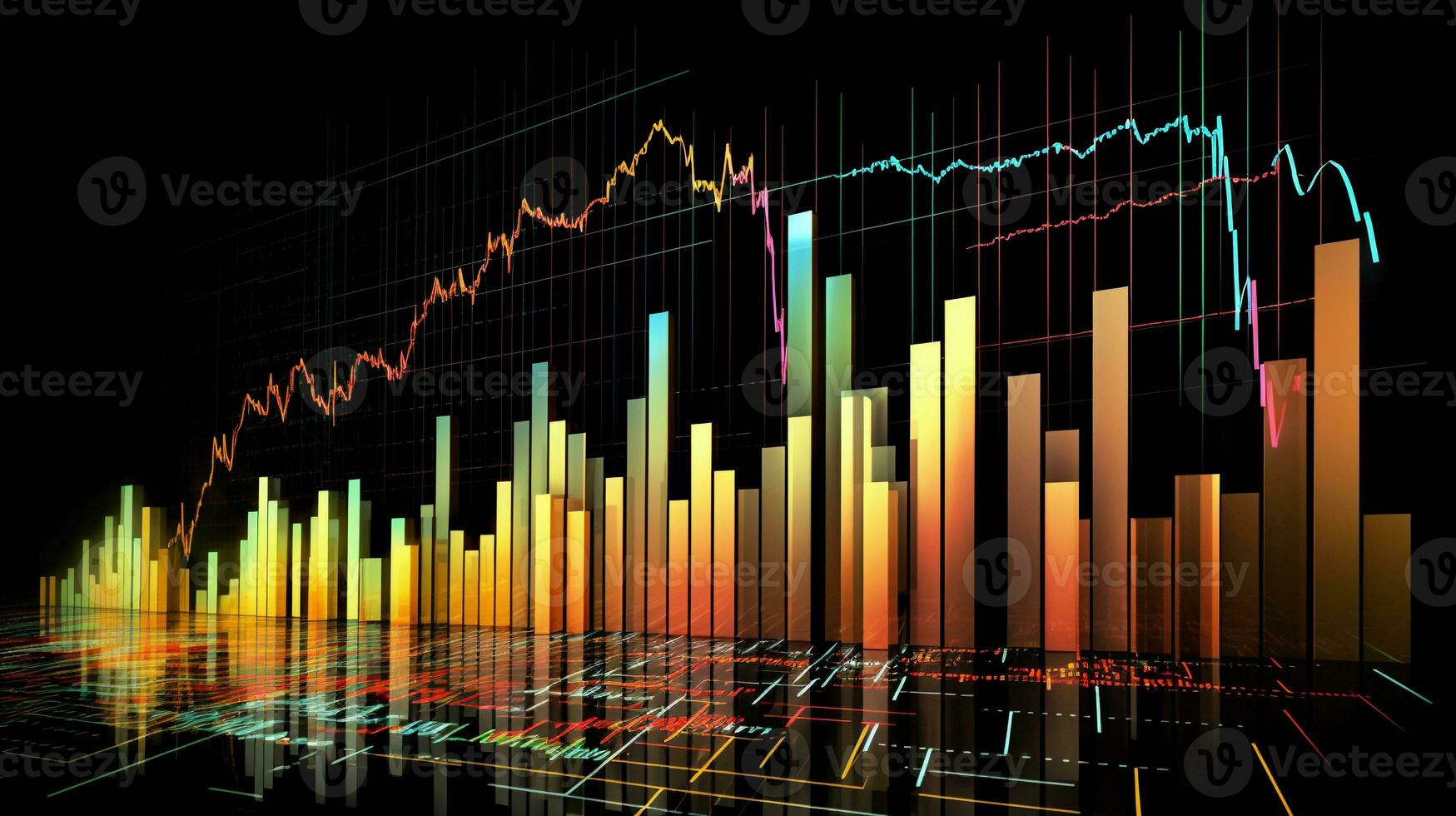 ein Bild Anzeigen ein Lager Markt Diagramm mit steigend oder fallen Tendenzen, zulassen Raum zum Text, Hintergrund Bild, ai generiert foto