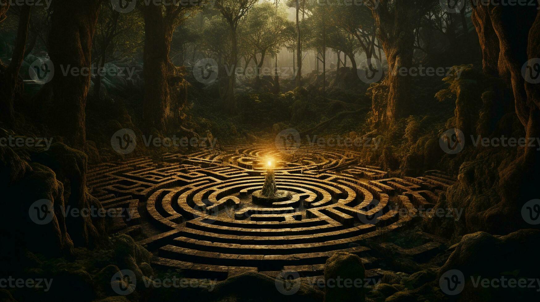 ein Bild mit ein kompliziert und zauberhaft Labyrinth Design mit Wicklung Wege und versteckt Wendungen, einstellen gegen ein texturiert mystisch Hintergrund, Hintergrund Bild, ai generiert foto