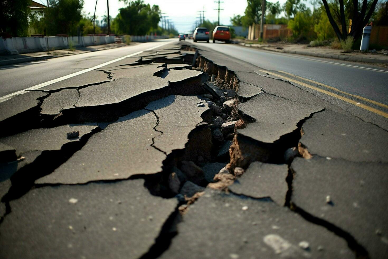 Risse Straße nach Erdbeben Beschädigung foto