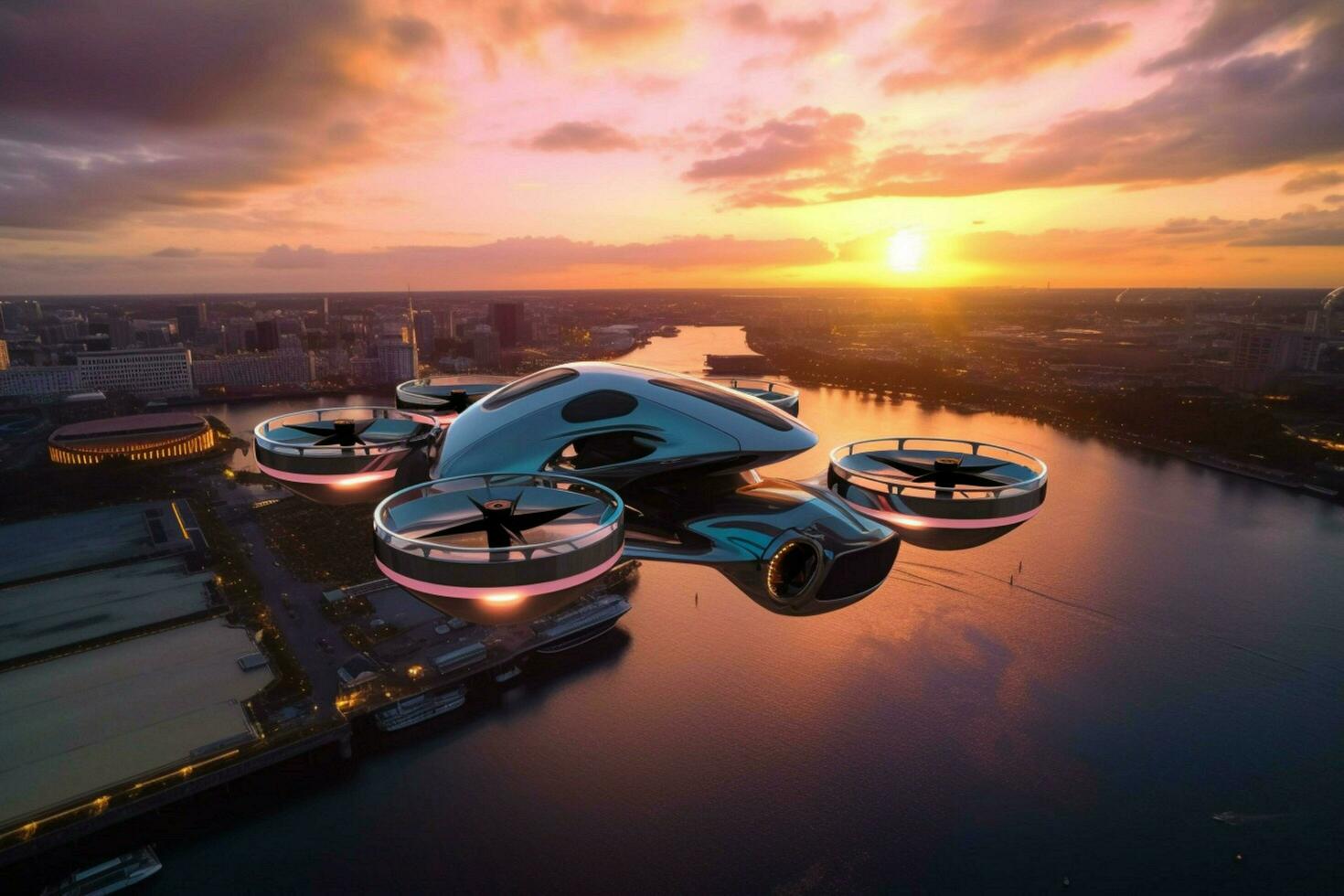 futuristisch Drohne erfasst Antenne Aussicht beim Sonnenuntergang foto