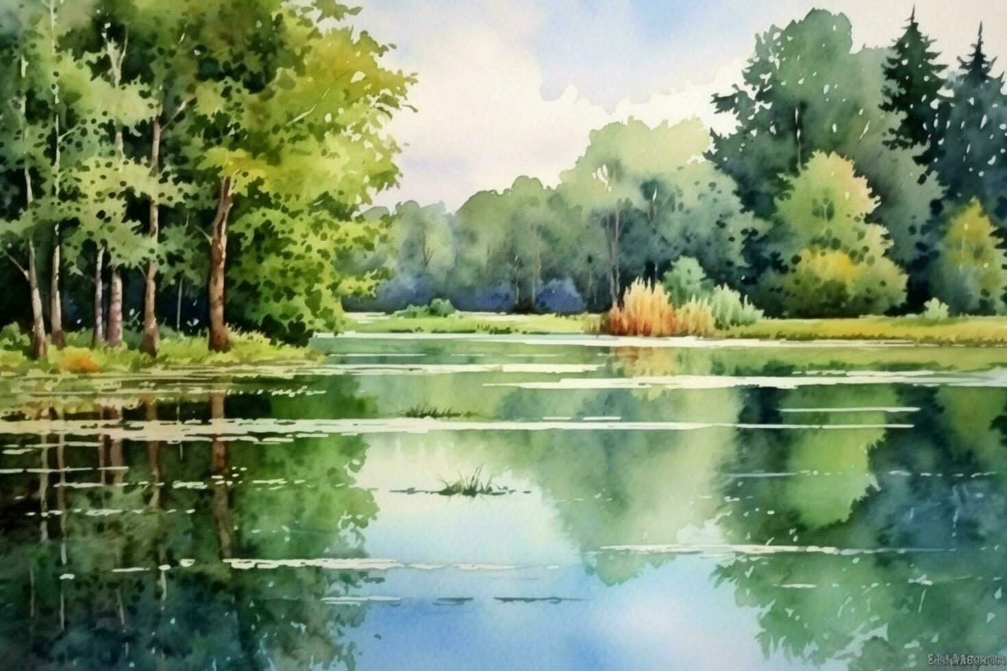 still Sommer- Landschaft ein Aquarell Gemälde von foto