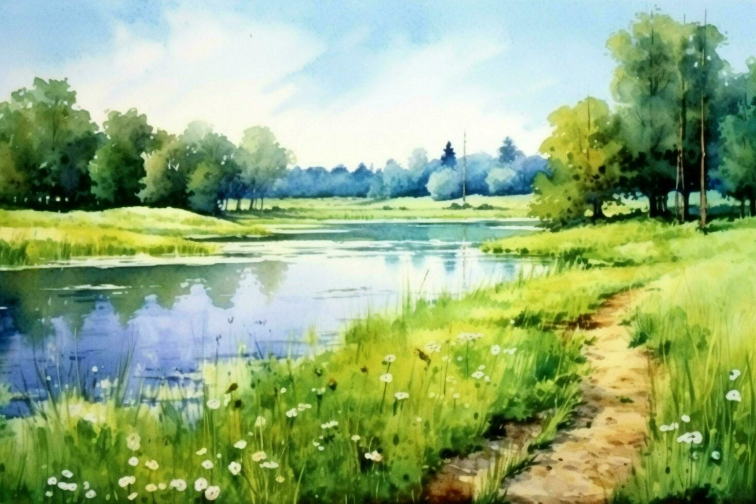 still Sommer- Landschaft ein Aquarell Gemälde von foto