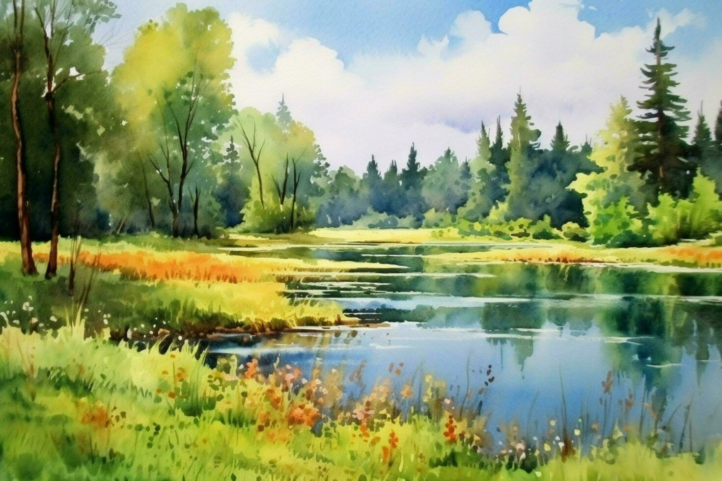 still Sommer- Landschaft ein Aquarell Gemälde von foto