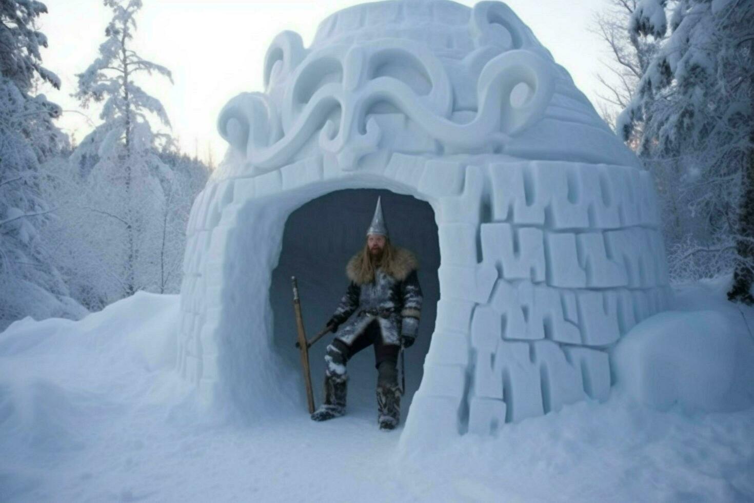 Wikinger Mann Schnee Siedlung foto