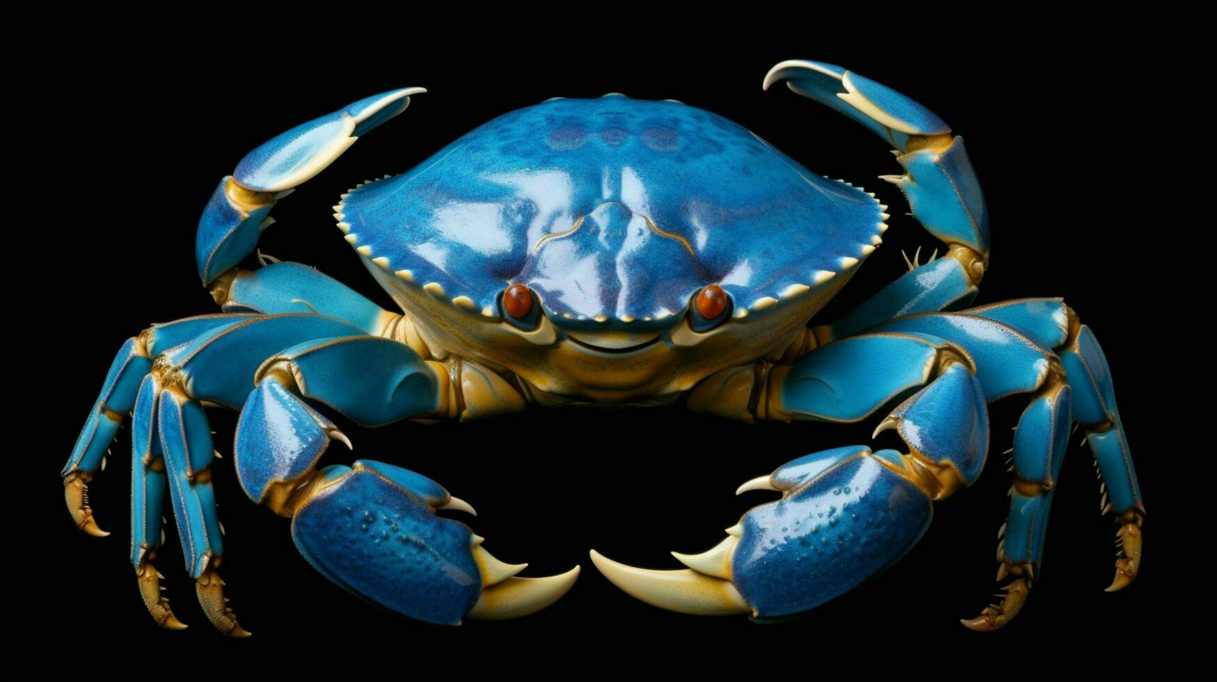 ein Blau Krabbe mit ein Blau Gesicht und ein Gold Design foto