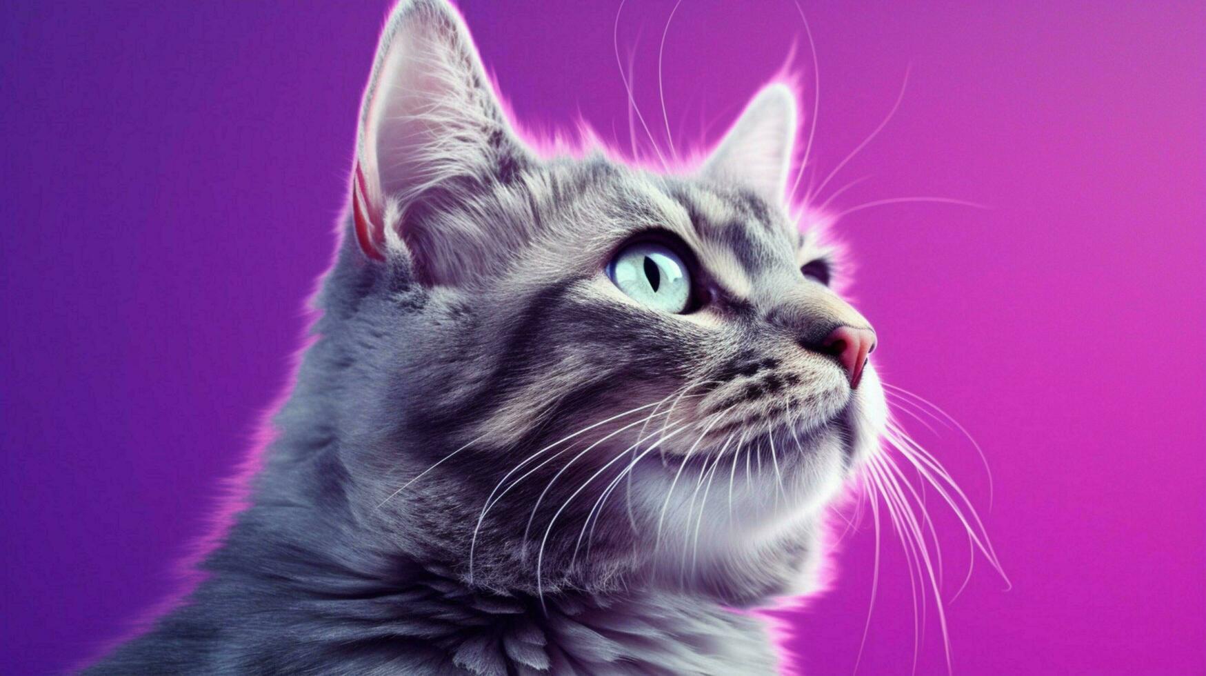 ein Katze mit ein lila Hintergrund und lila backgro foto