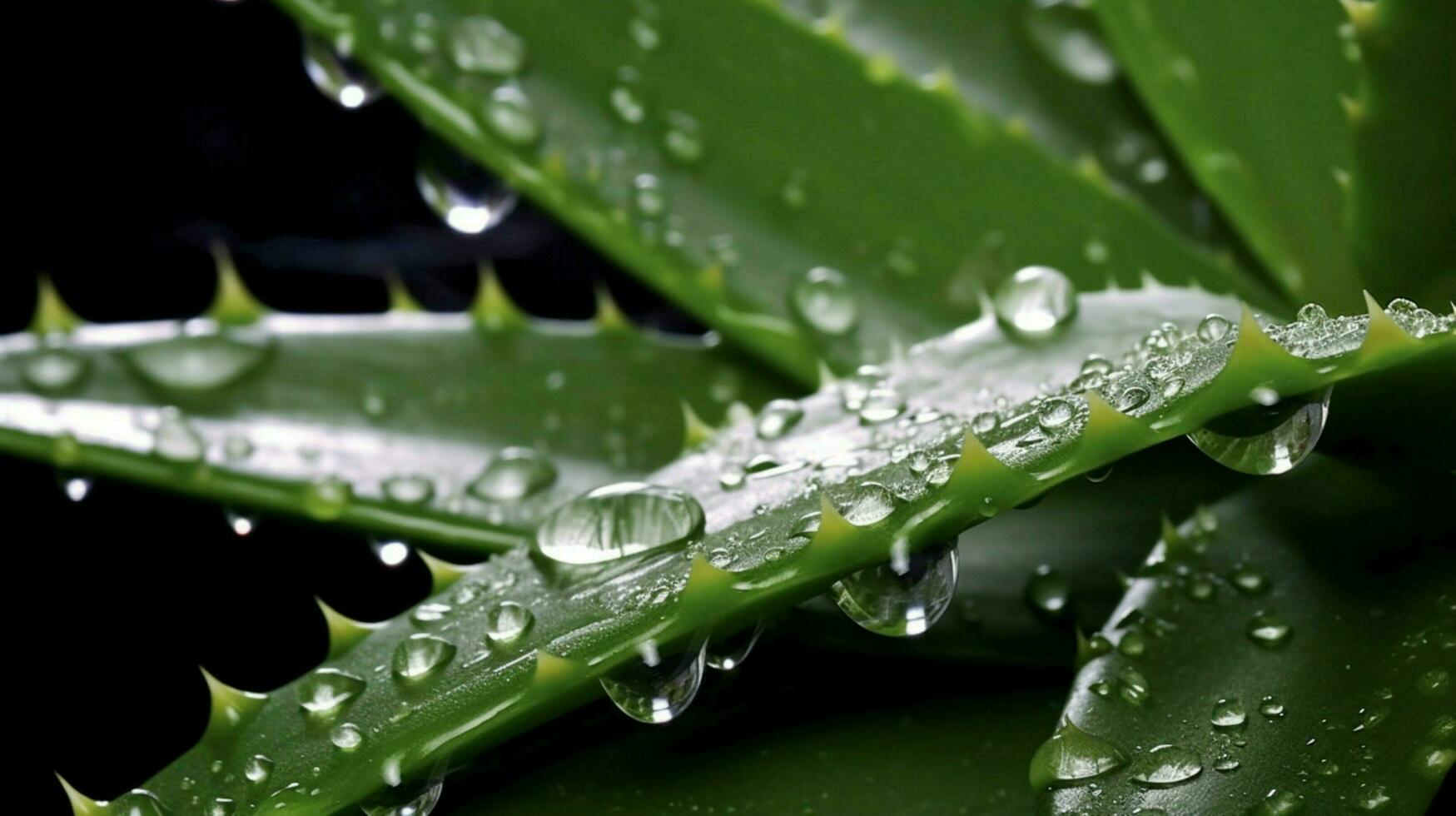 ein schließen oben von ein Aloe vera Blatt mit Wasser Tröpfchen foto