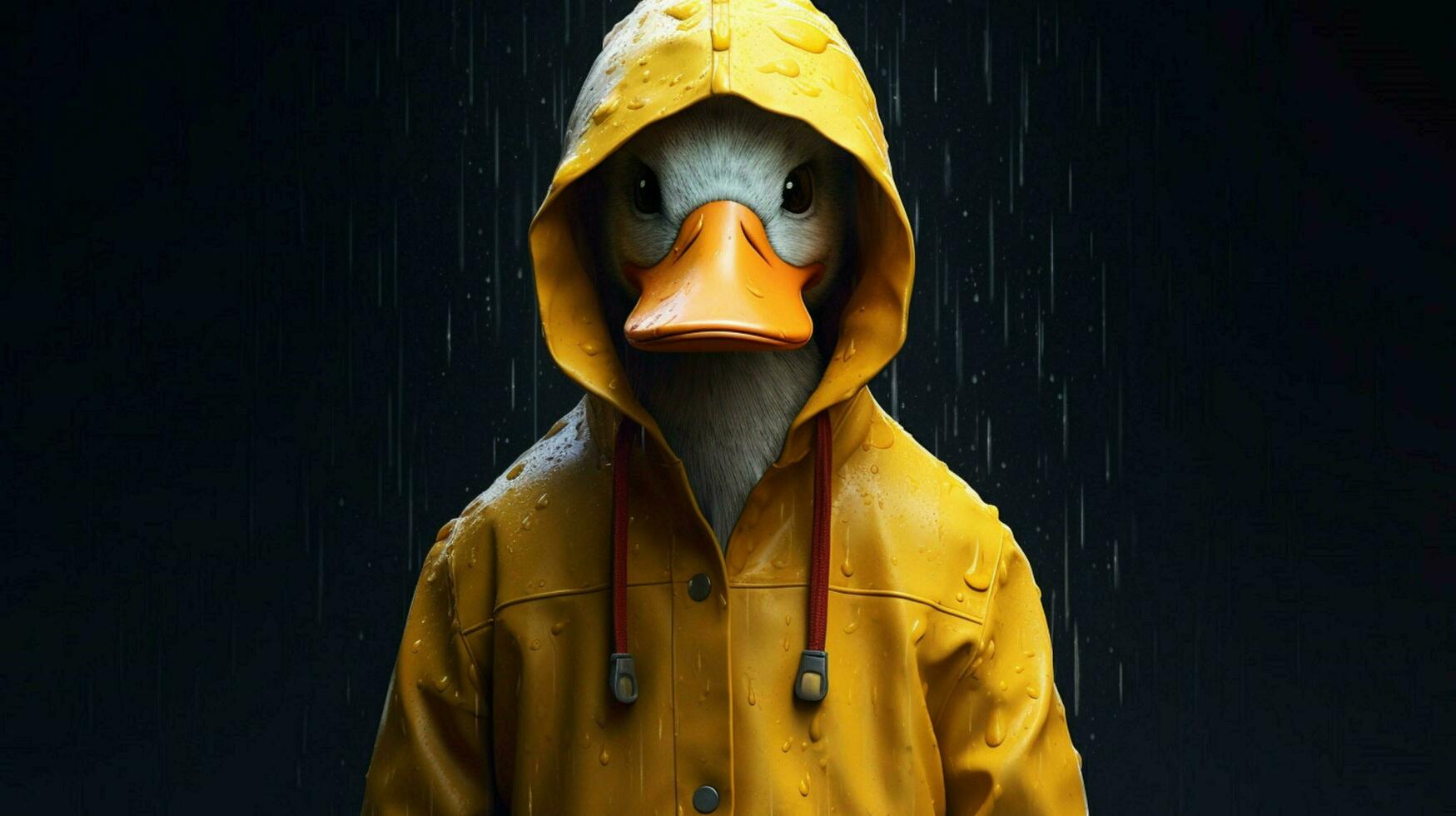 ein Ente im ein Regenjacke mit ein Kapuze und ein Kapuze foto