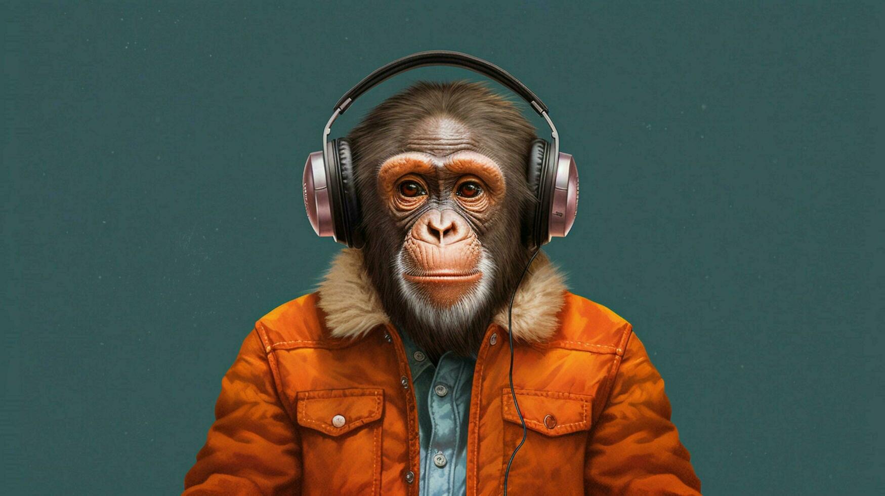 ein Affe mit ein Jacke und Kopfhörer ist tragen foto