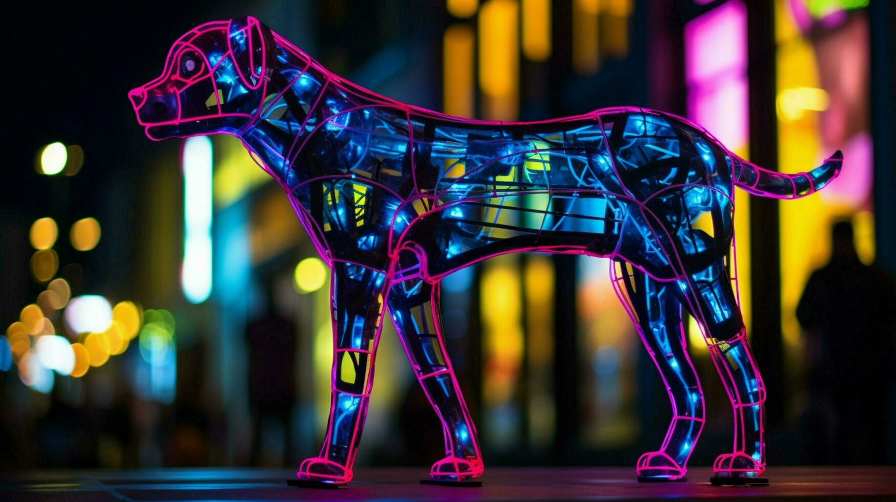 ein Neon- Leopard Hund im ein Stadt foto