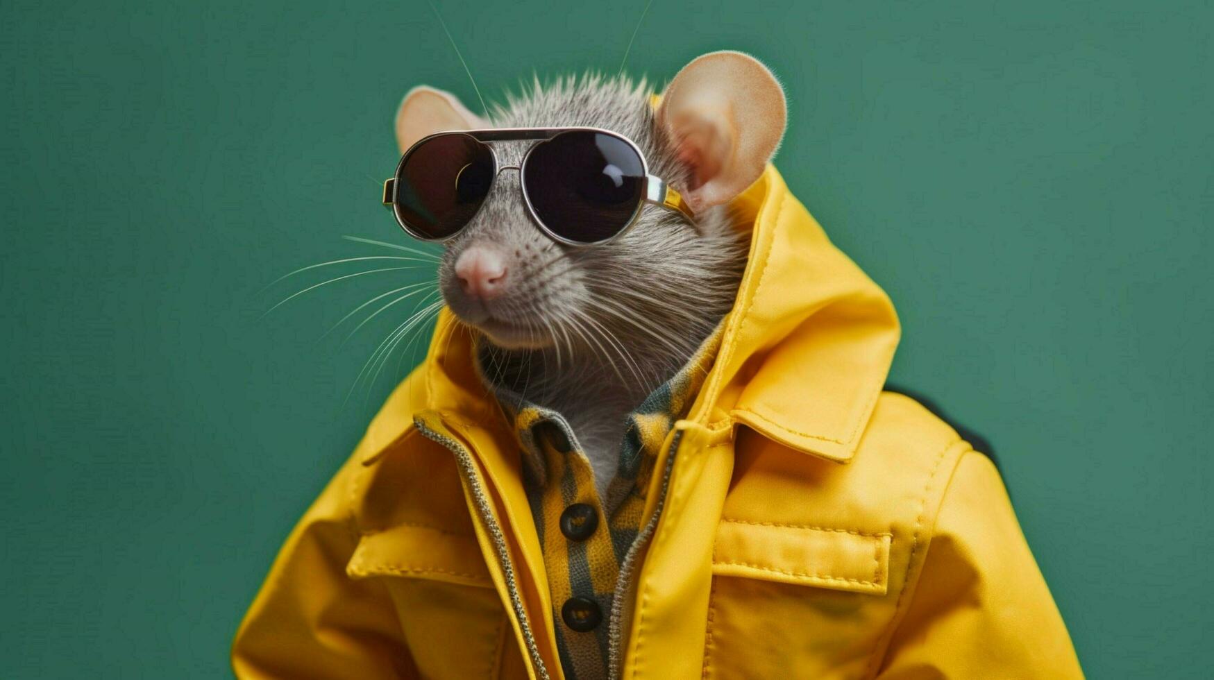 ein Ratte im ein Gelb Jacke und Sonnenbrille foto