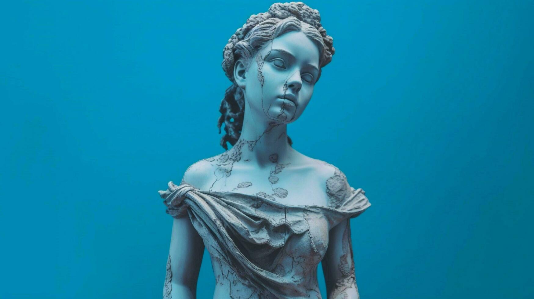 ein Statue von ein Mädchen mit ein Blau Hintergrund foto
