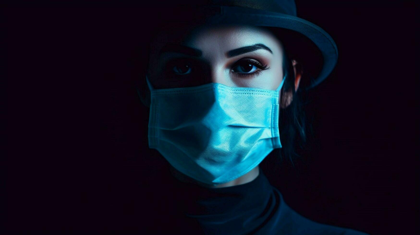 ein Frau im ein Blau Maske ist posieren im ein foto