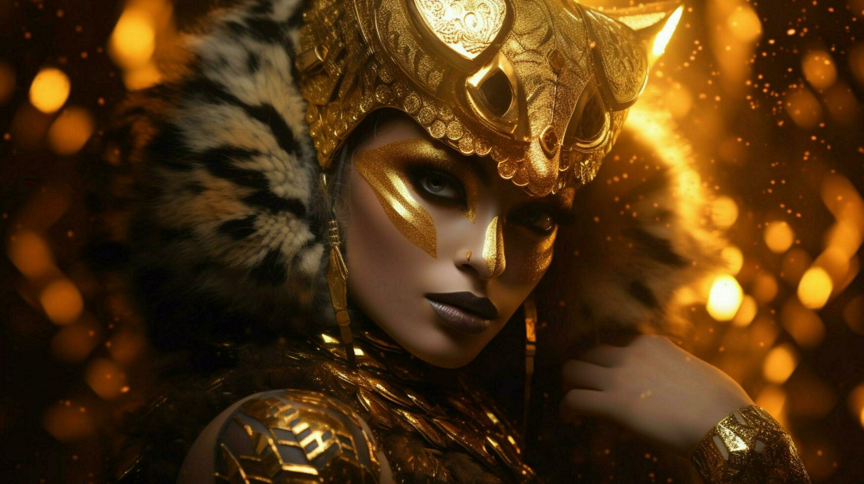 Fantasie Göttin im Tiger Gepard golden Maske foto