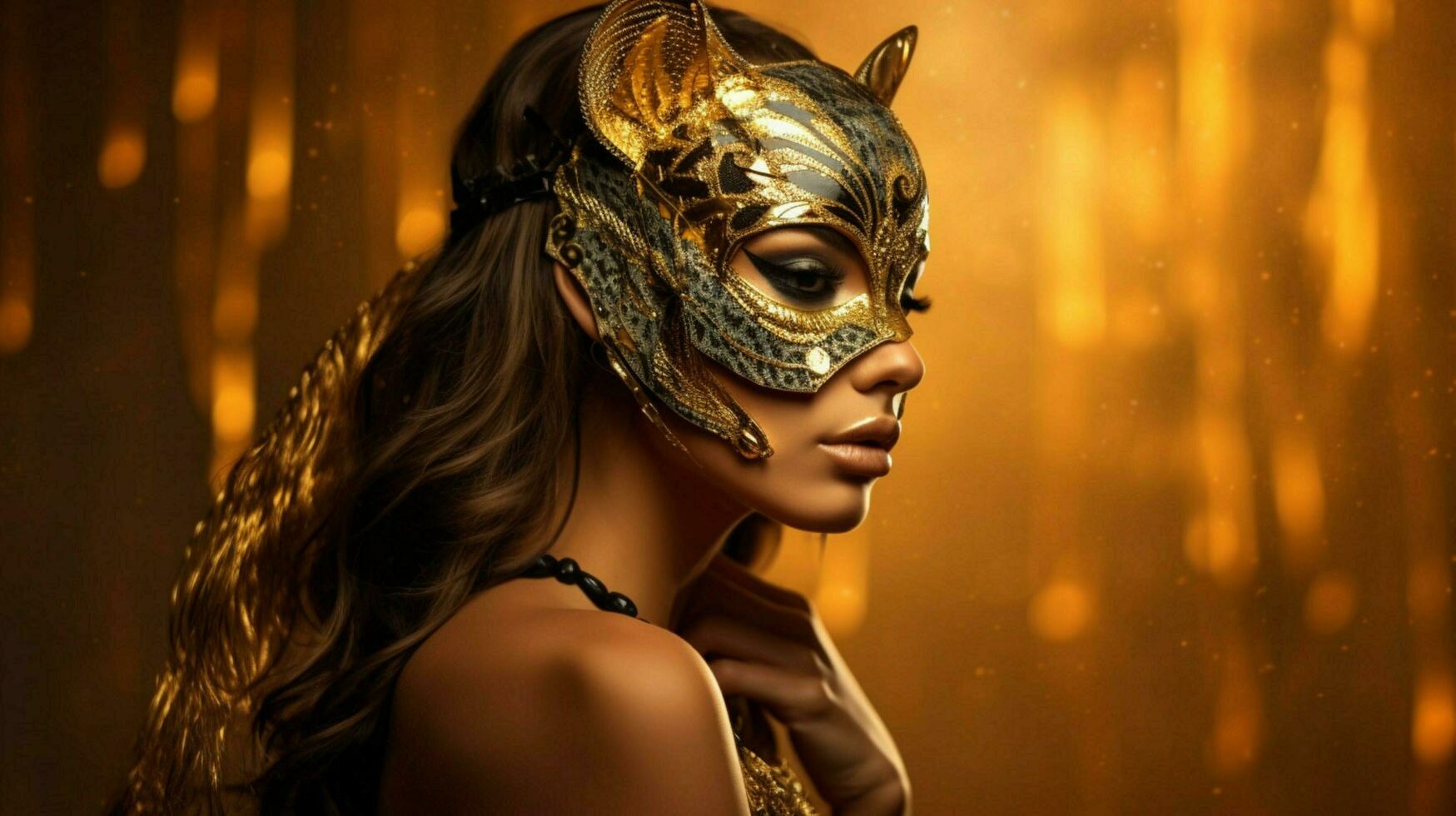 Fantasie Göttin im Tiger Gepard golden Maske foto