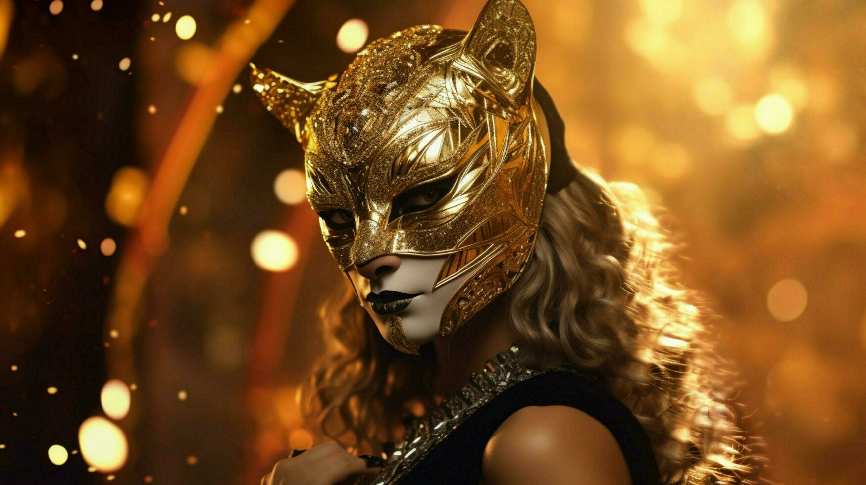 Fantasie Göttin im Tiger Gepard golden Maske foto