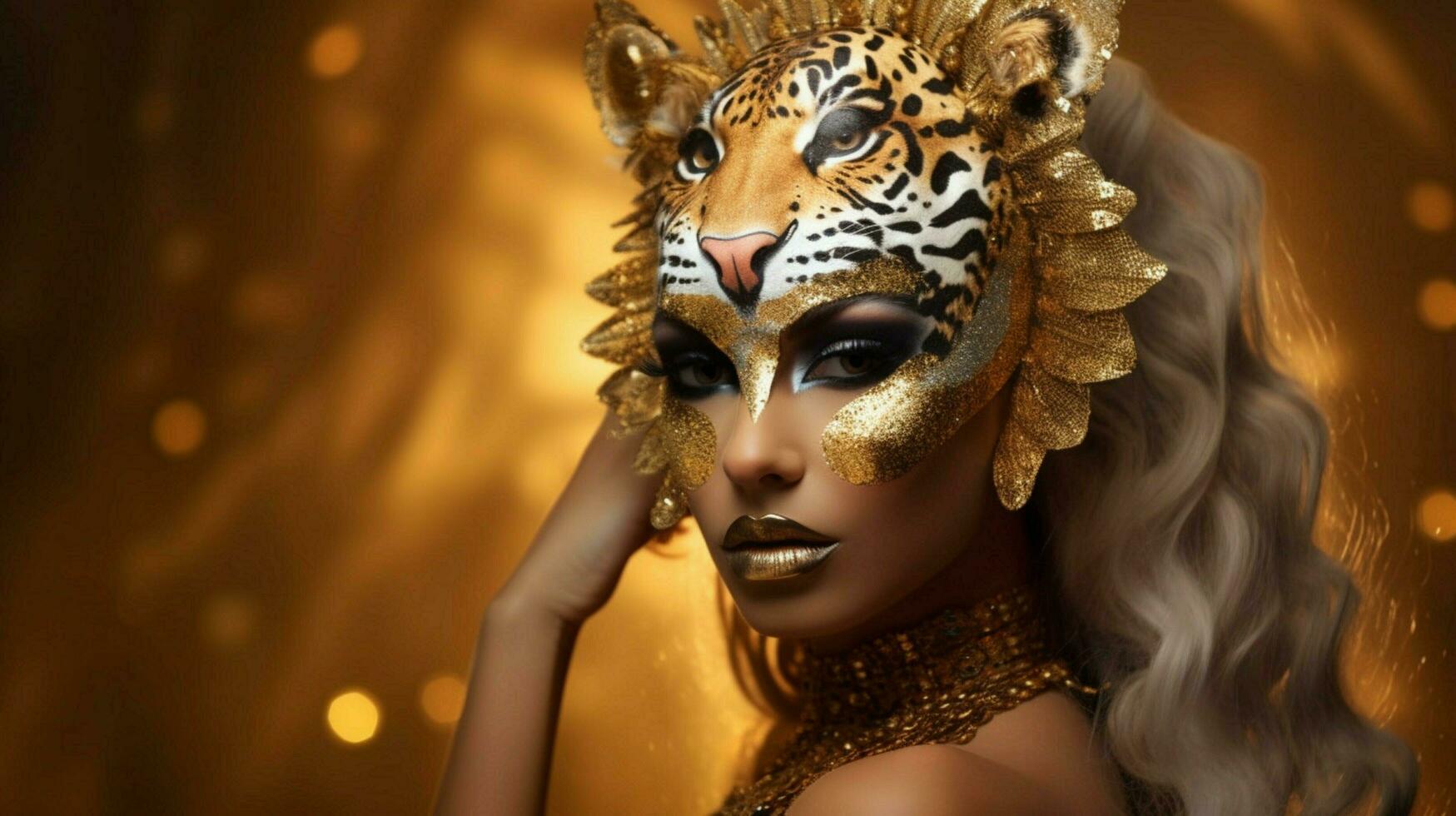 Fantasie Göttin im Tiger Gepard golden Maske foto