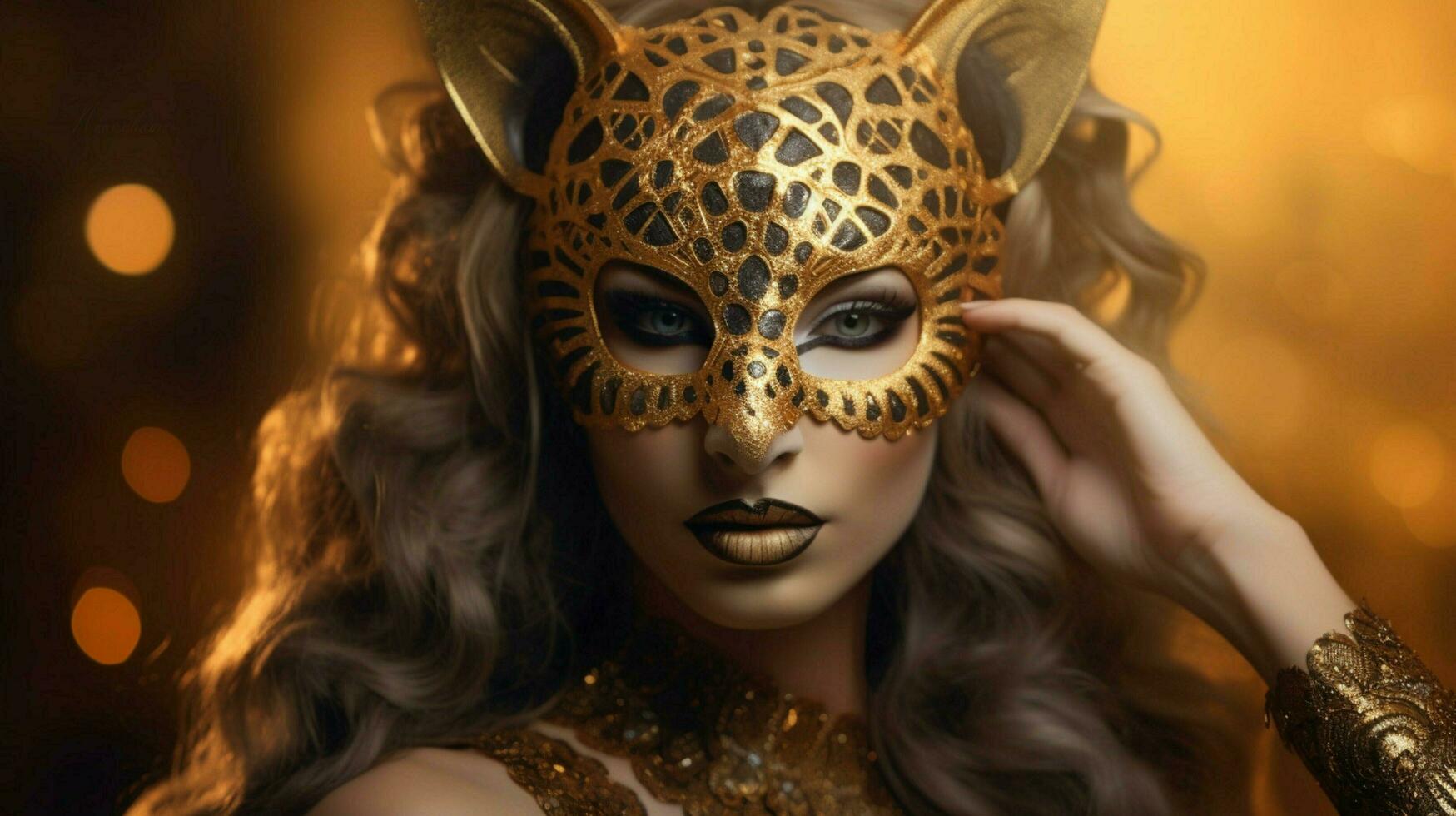 Fantasie Göttin im Tiger Gepard golden Maske foto