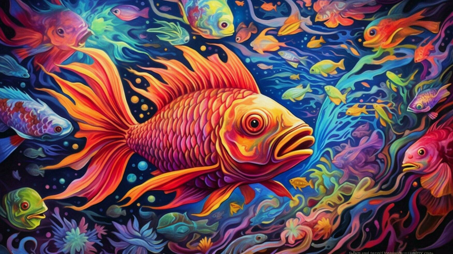 trippy Fisch Schwimmen im psychedelisch unter Wasser foto