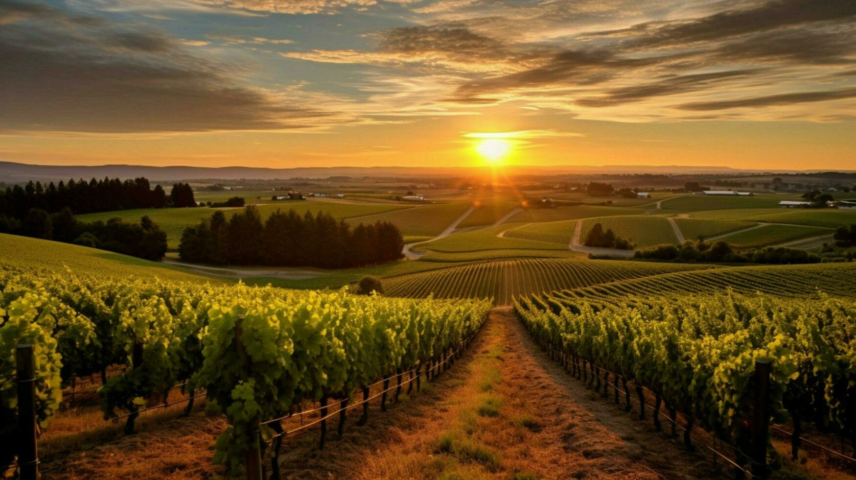 Weinberg mit Aussicht von das Sonne Rahmen hinter ein vi foto