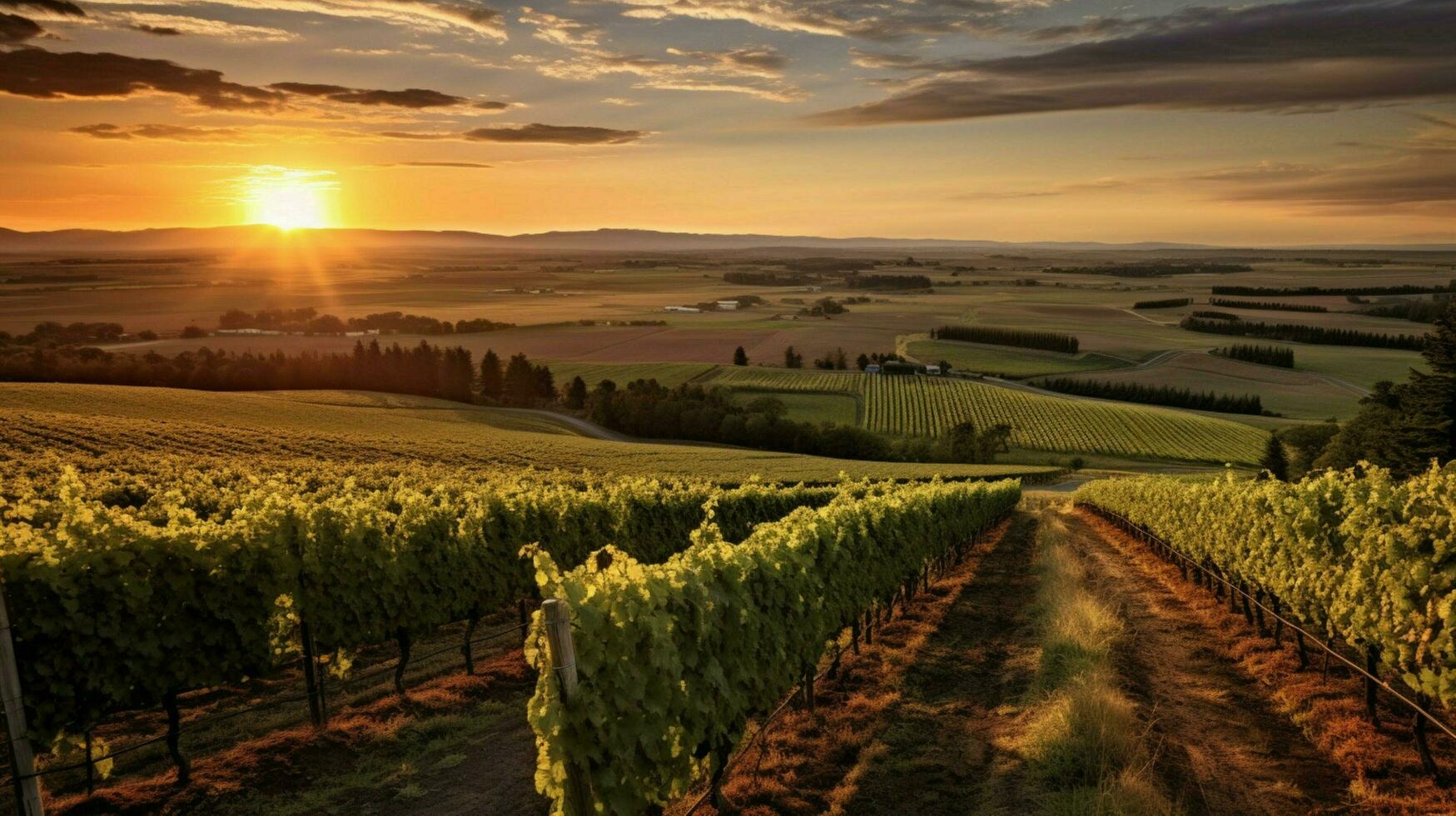 Weinberg mit Aussicht von das Sonne Rahmen hinter ein vi foto