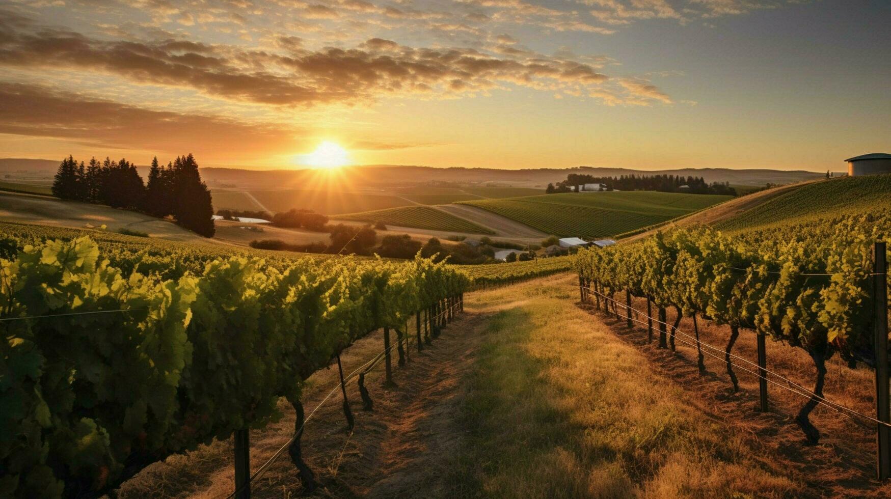 Weinberg mit Aussicht von das Sonne Rahmen hinter ein vi foto