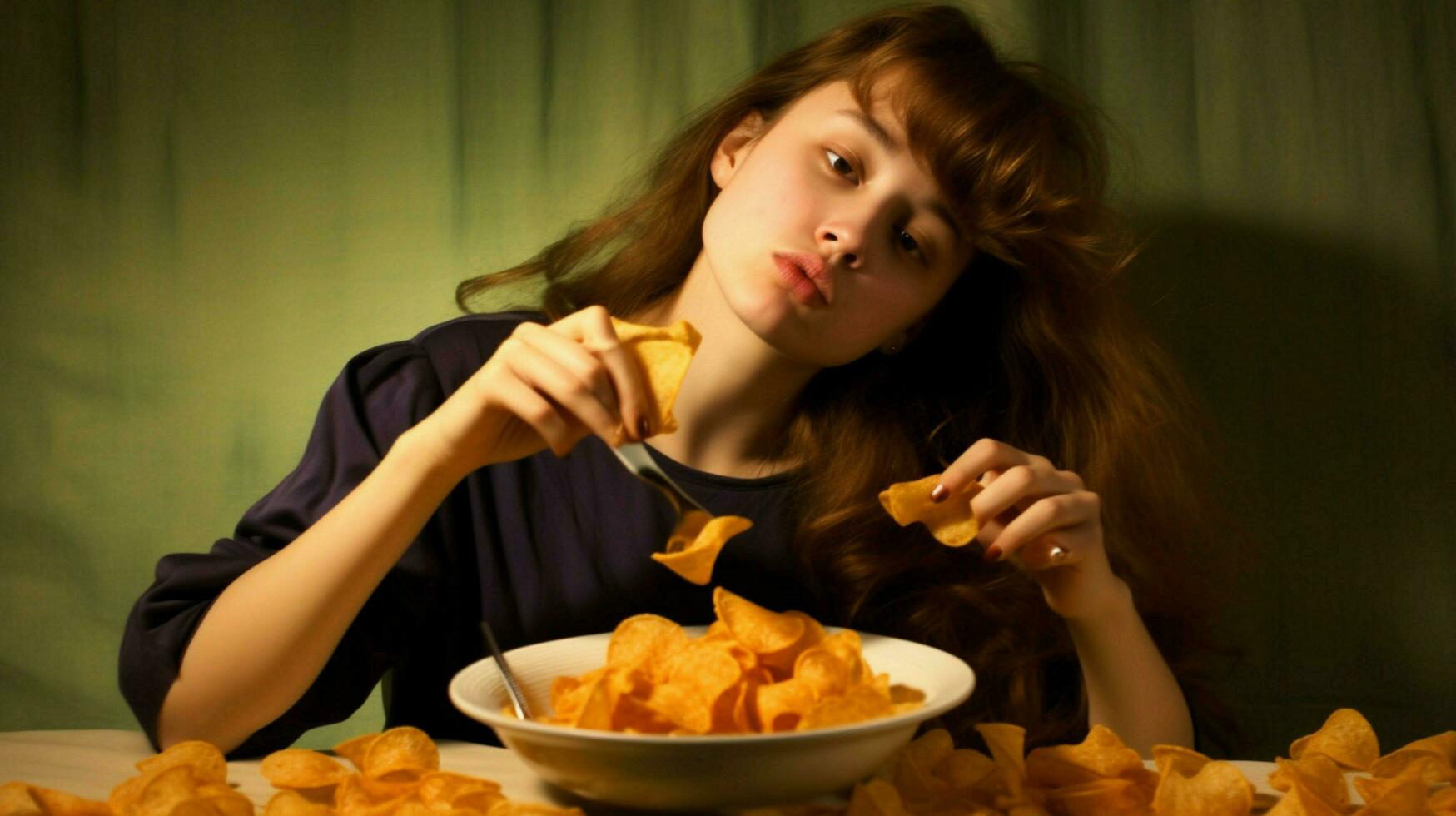 Frau Essen Chips Essen foto